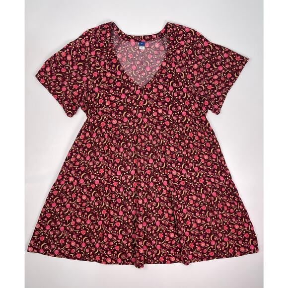 Old Navy Burgundy Floral Short Sleeve Dress Size M - Picture 1 of 9